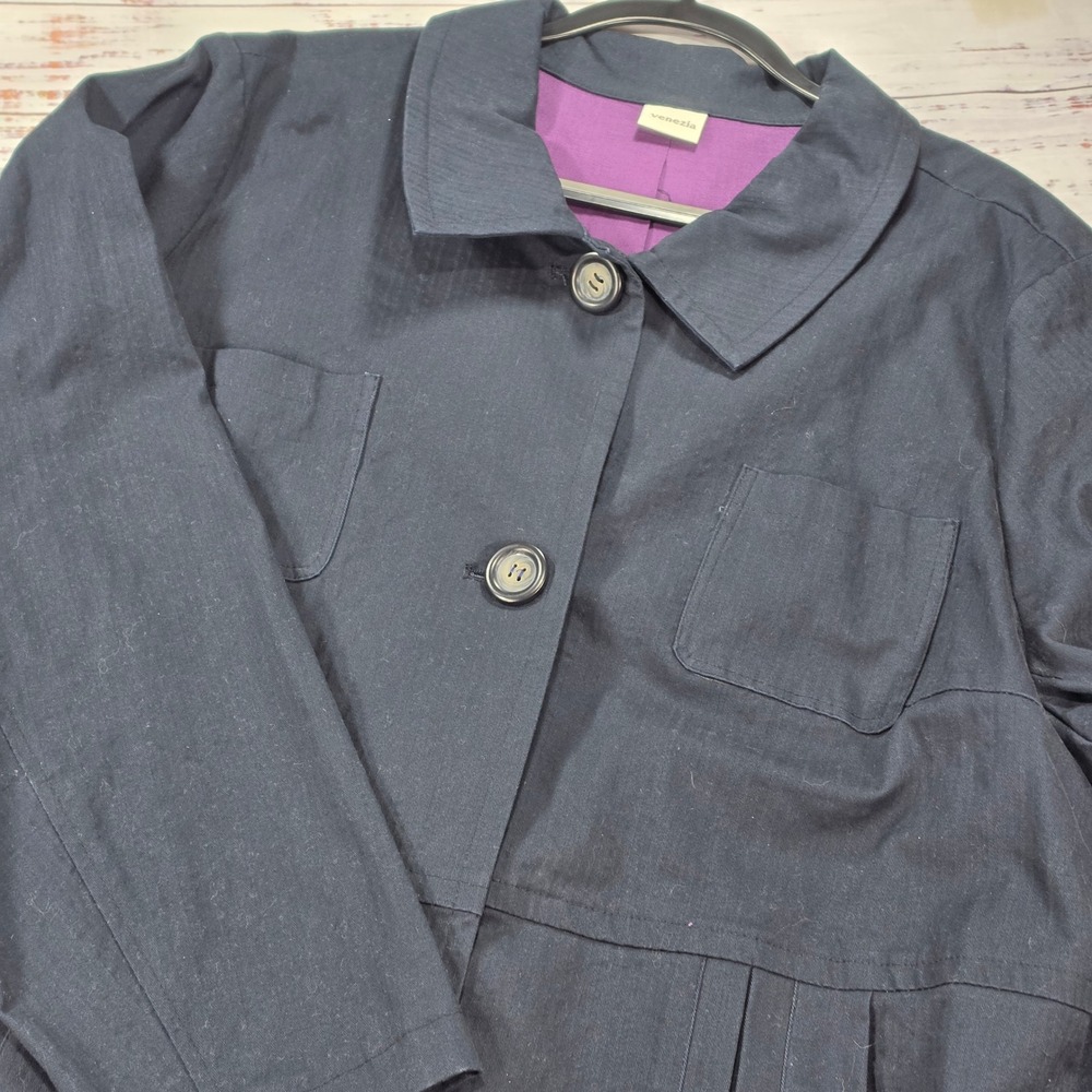 Venezia Jacket Womens 22/24 Blue Excellent Pleated Back Button Front Coat